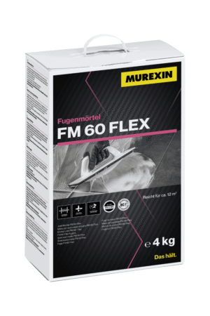 Opakowanie elastycznej fugi cementowej Murexin FM 60 FLEX – fuga wodo- i mrozoodporna, z efektem perlenia, odporna na pleśń i zabrudzenia, do spoin 0,5-7 mm.
