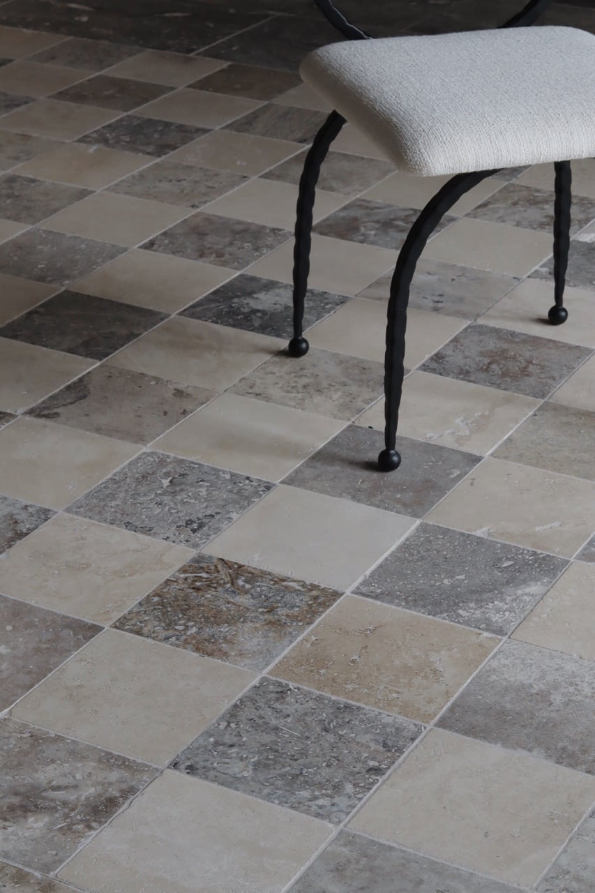 Processed with VSCO with m5 preset SUPER LIGHT & SILVER PREMIUM travertine checkerboard 20,3x20,3x1,2 cm honed - Image 1